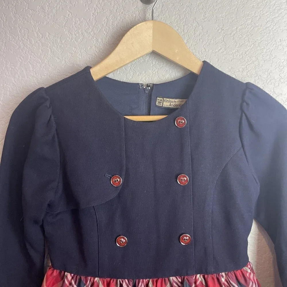 Kinloch Anderson Scotland Dress Girls 11 140 Blue Red Plaid Buttons Classic